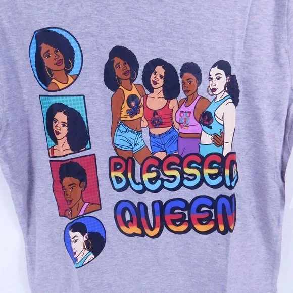 Blessed Queen Ethnic Graphic T-Shirt Juniors S M L XL Grey Drawstring - Picture 3 of 7